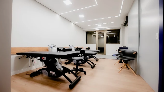 Sala de fisioterapia da Clínica JOINT, com macas de tratamento